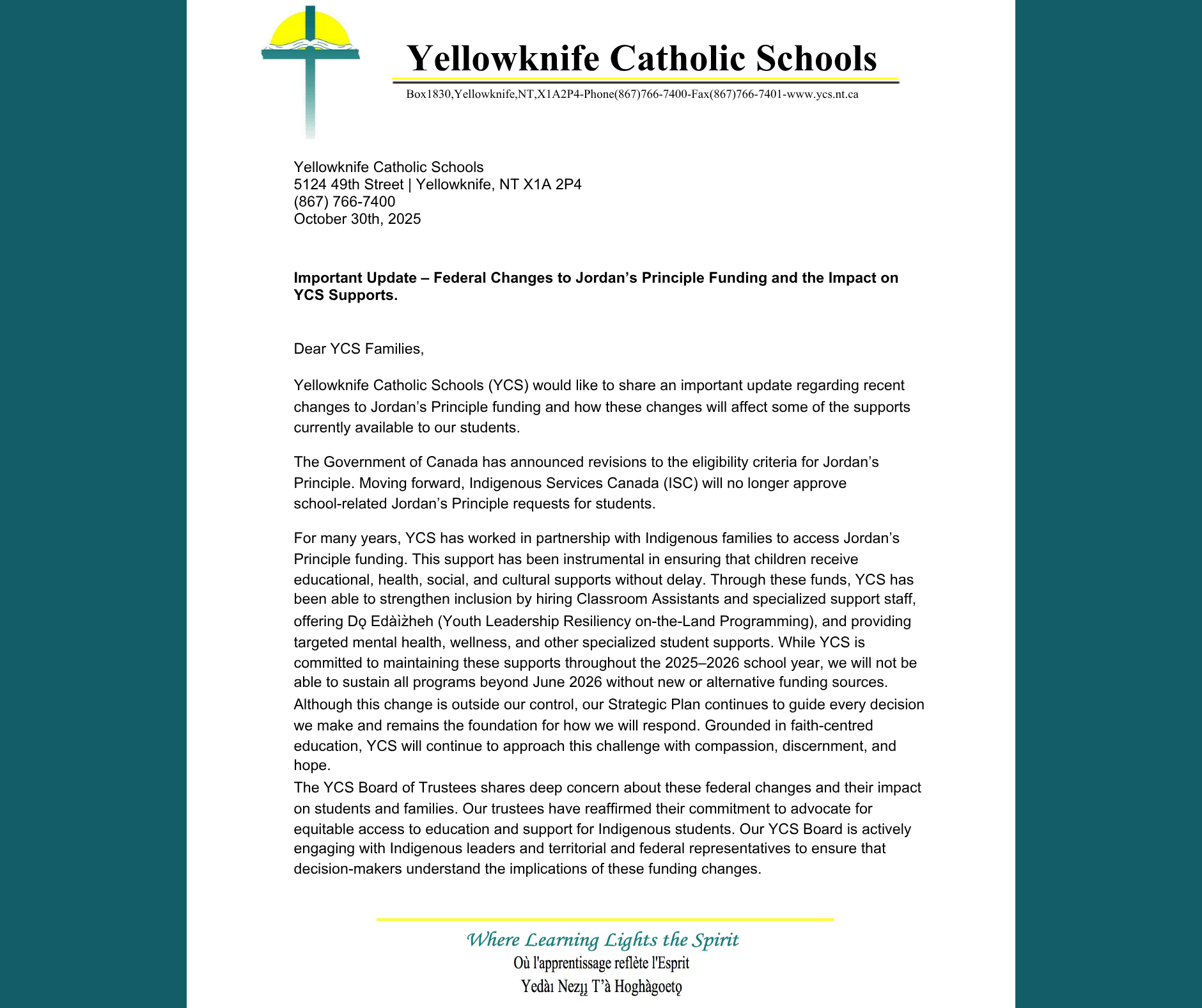 Letter to Families - JP